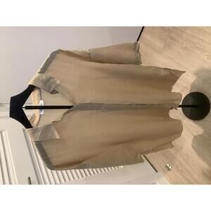 Lafayette 148 New York Oversized Beige Short Sleeve Shirt, Size S/M Resortwear